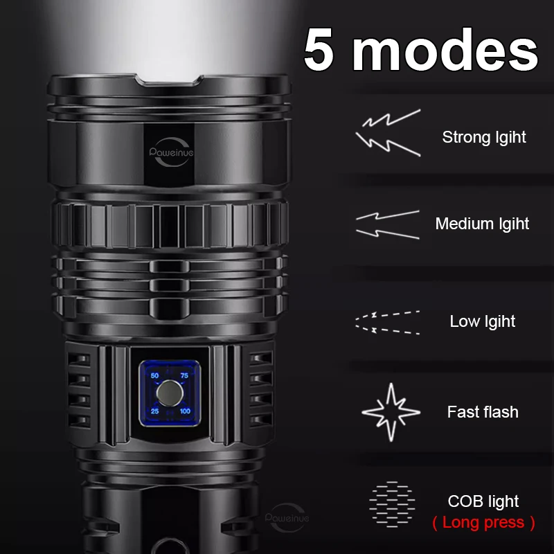 最も強力なLED懐中電灯,タクティカルフラッシュライト,内蔵3