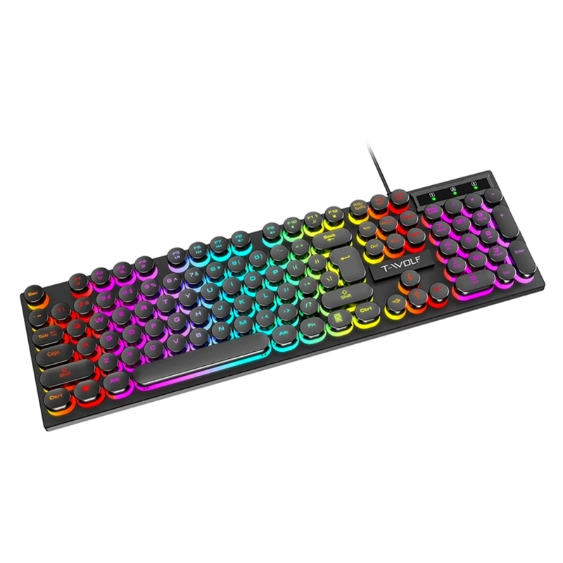 

104 Key Wired Usb Keyboard Backlit Luminous Game Steam Punk Vintage Round Key CapWaterproof for Computer Laptop Pc Office Gaming