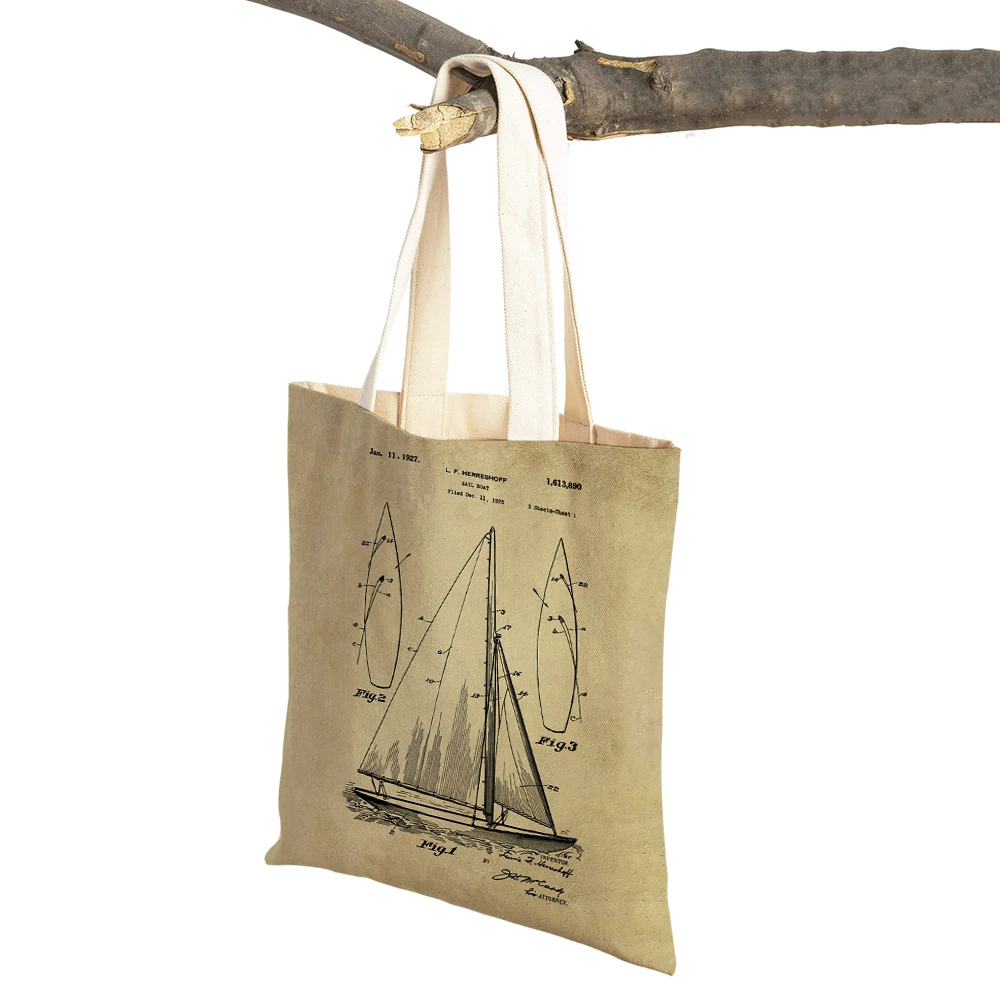 Disegni Di Design Vintage Sailing Lifebuoy Anchor Supermarket Shopper Bag Borse Per La Spesa Da Donna Eco Canvas Travel Tote Handbag