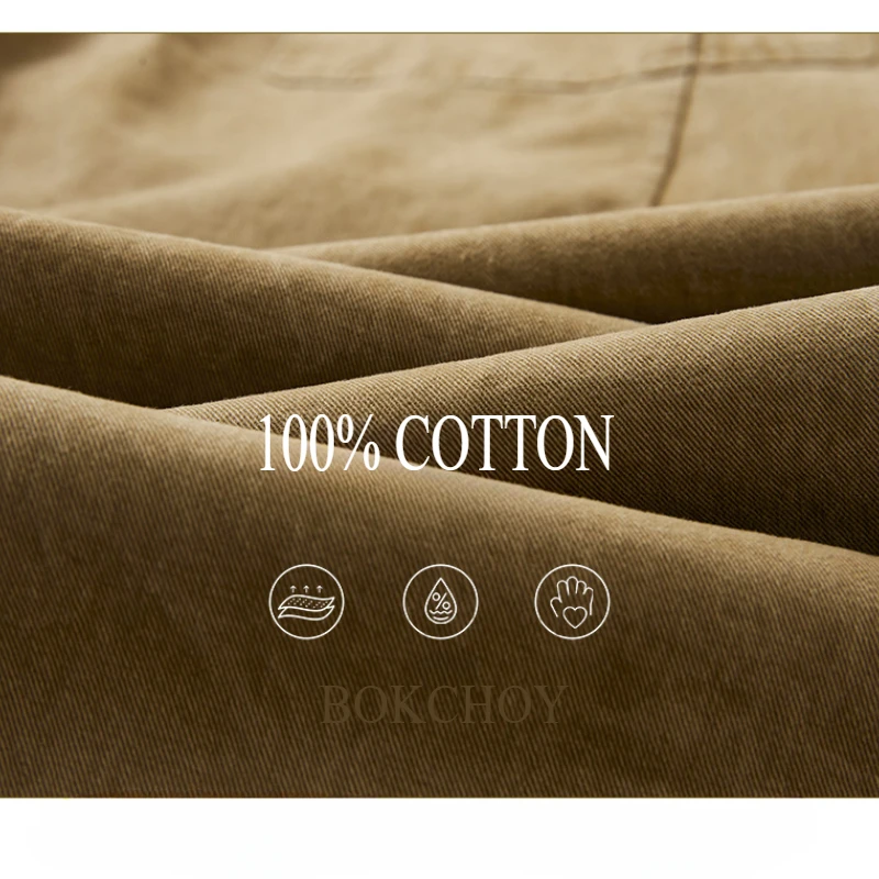 2025 Spring New 100% Cotton Casual Cargo Pants for Men Clothing Drawstring Solid Color Men Trousers YL905 3