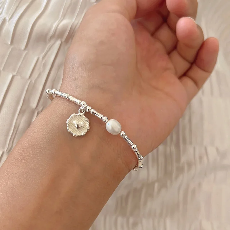 

925 Silver Bracelet Geometric Punk Heart Pearl Asymmetric Irregular For Woman Girl Fashion Jewelry Gift Dropship Wholesale