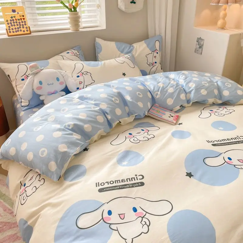 

Sanrio Anime Kuromi Cinnamoroll My Melody Pure CottonFour-piece Set Cute Fitted Bed Sheet Quilt Cover Pillowcase Three-piece Set