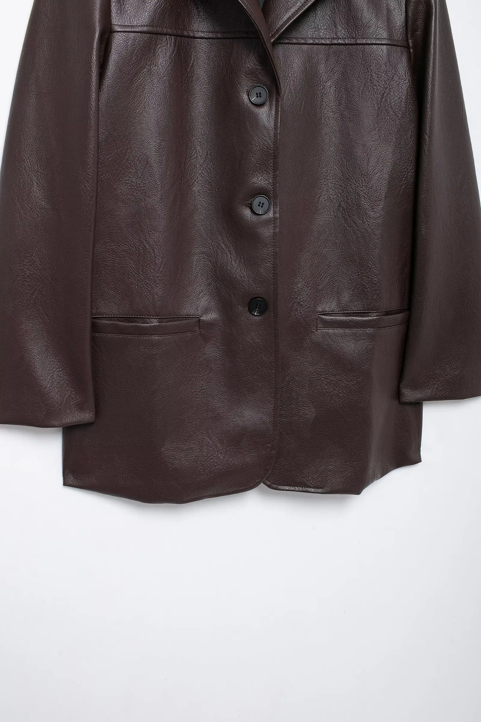 American Retro Women Brown Red PU Leather Blazer Notched Collar Full Sleeve Midi Long Oversized Suits Loose Outerwear