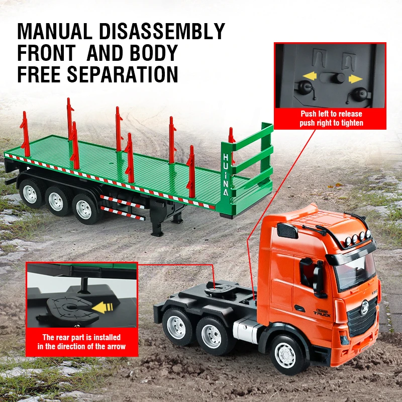 HUINA 1:18 RC Truck 9CH Alloy Remote Control Wood Transporter Light Sound Body Can Be Separated Engineer Vehicle Christmas Gifts 4
