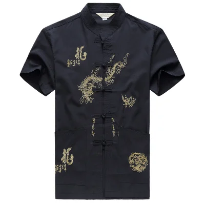 

Chinese Style Popular Short Sleeves Shirts Camisa Masculina Chemise Homme Red Dragon Print Dress Shirt Hot Selling Mens Clothes