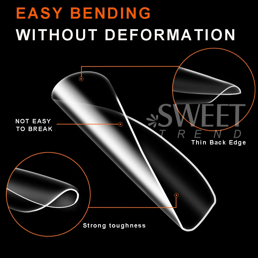 600PCS False Nail Tips Women Full Cover Coffin Stiletto  Acrylic Press On Nails Fake Artificial Soak Off Gel Nail Extension Tips