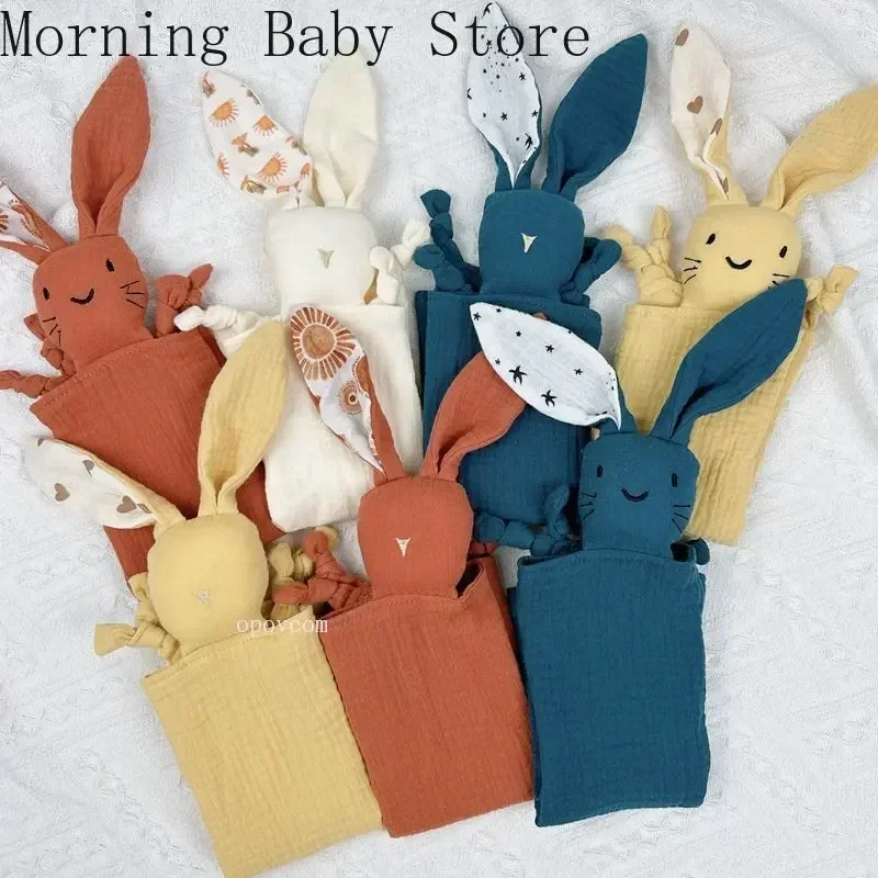 Baby Comforter Cute Baby Rabbit Cat Muslin Towel Soft Cotton Sleeping Dolls Soothing Cloth Blanket Newborn Appease Towel Bibs 3