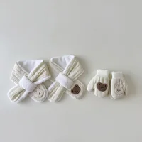 Winter Kids Scarf Gloves Set Cartoon Bear Bunny Baby Girls Scarves Fleece Lining Mittens Boys Neck Warmer Accessories 2-5Y 3