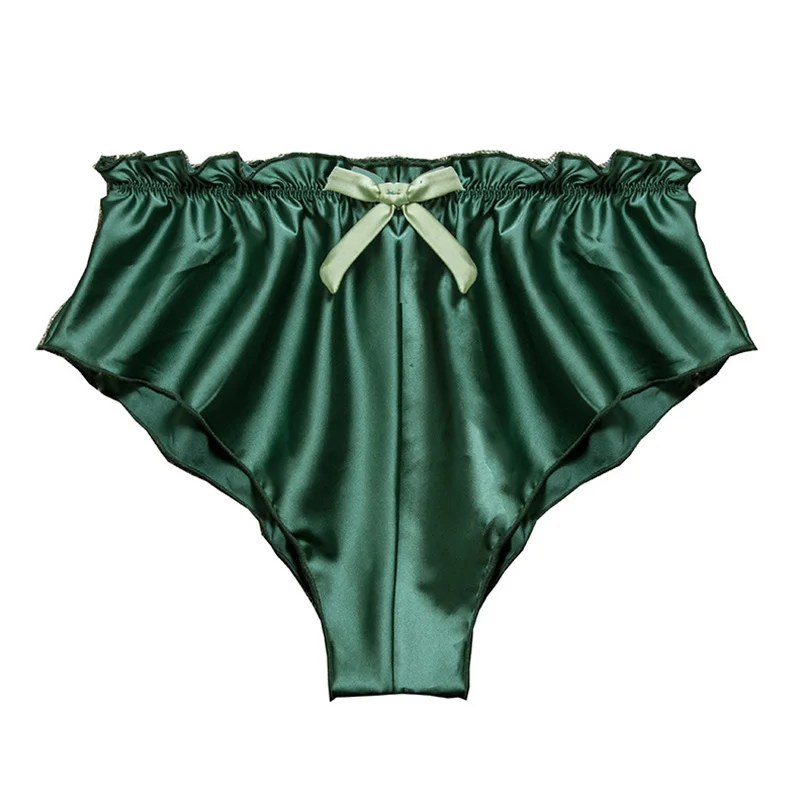 

Women's Silk Satin Sexy Panties Floral Plus Size Fungus Lace Pajamas Underwear Girls Abdomen Shorts Mid-Waist Briefs