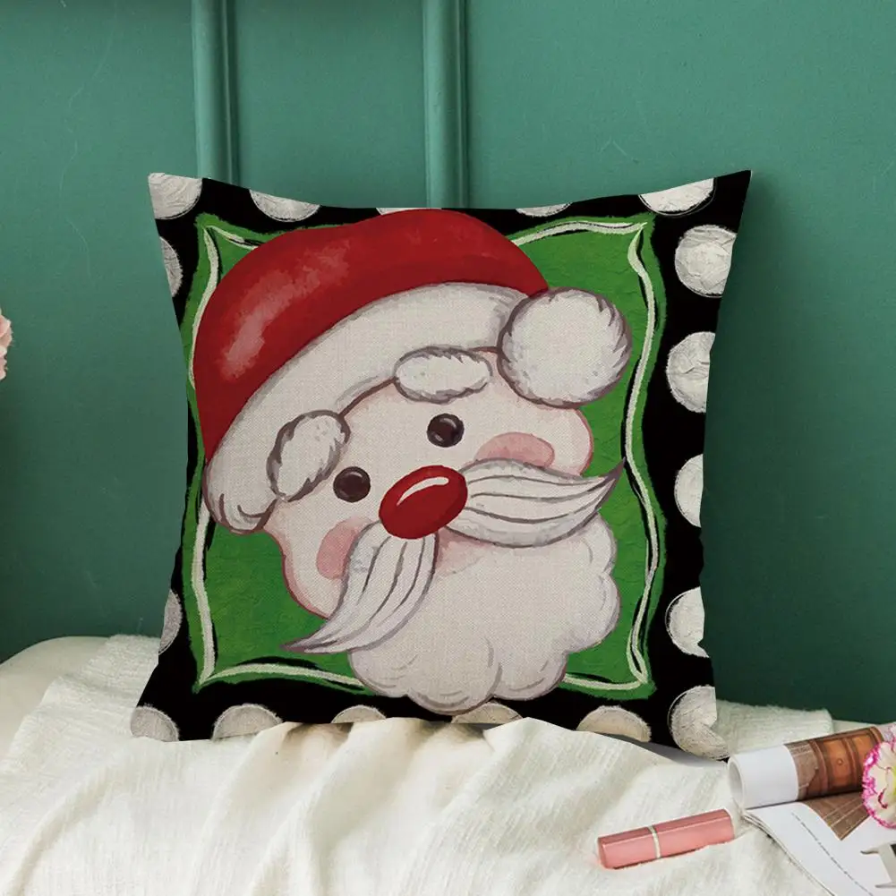 

Веселый яркий чехол, праздничные льняные наволочки с мультяшным рисунком, дизайн со скрытой молнией для Рождественского украшения дома, зимний диван
