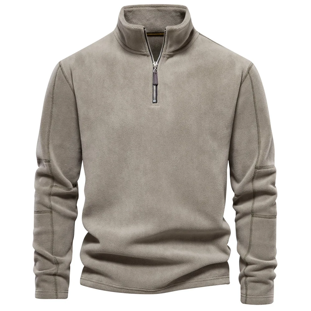 

Autumn and Winter European Size Men's Polar Fleece Sweatshirts Stand Collar Half Zip Long Sleeves Sweatshirts for Men