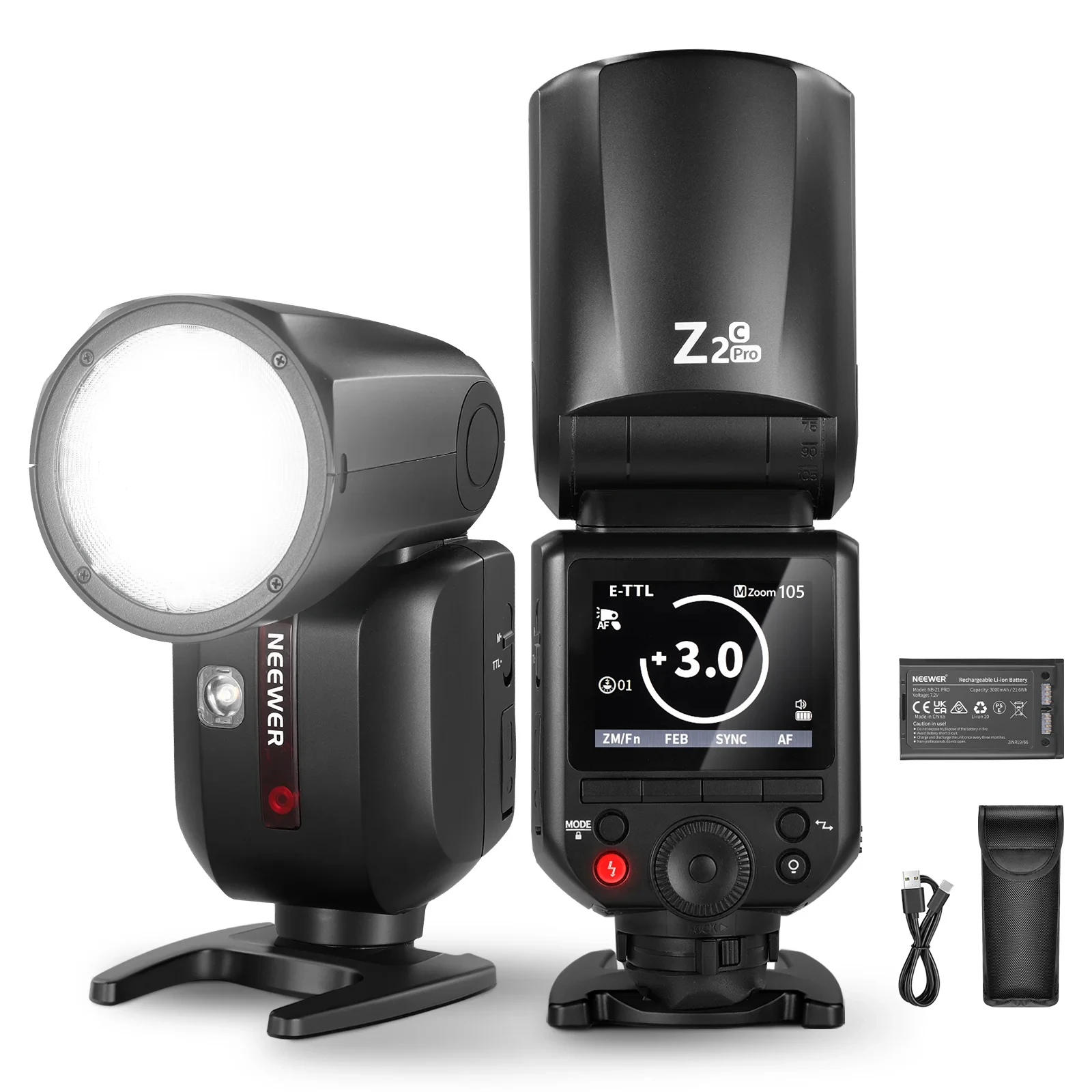 NEEWER Z2PRO-C 2.4G TTL 라운드 헤드 플래시 스피드라이트 무선 제어 76Ws 1/8000s HSS TTL/M TCM 스위치 풀 파워 플래시
