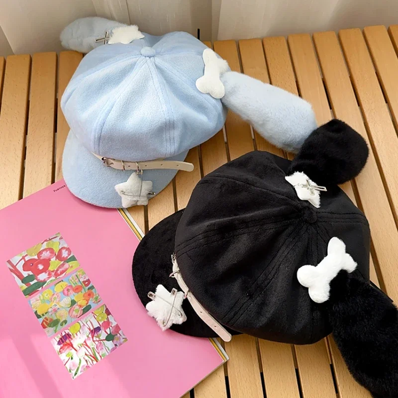 Original Niche Cute Rabbit Ears Plush Berets Cap Y2k Autumn and