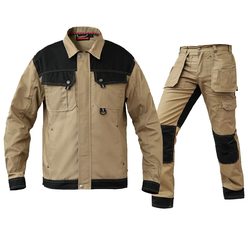 100% cotton Khaki work jacket work trousers overalls multi