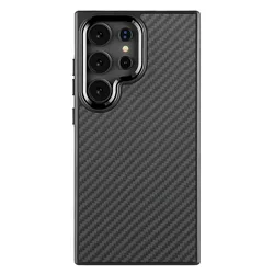 Magnetic Kevlar Aramid Fiber Case with Metal Lens and Buttons - Compatible with Car MagSafe Holder - Samsung Galaxy S23 Ultra (Matte Black)
