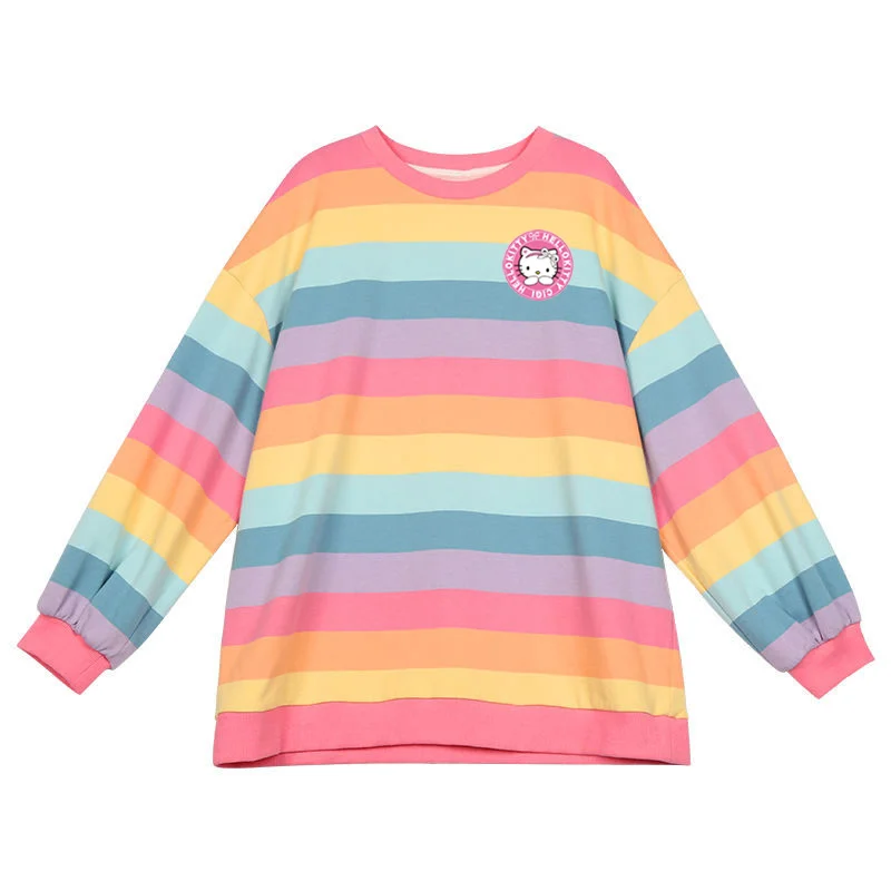 

Толстовка Женская свободного покроя, свитшот с длинными рукавами, тонкий слой, в радужную полоску, Осень-зима