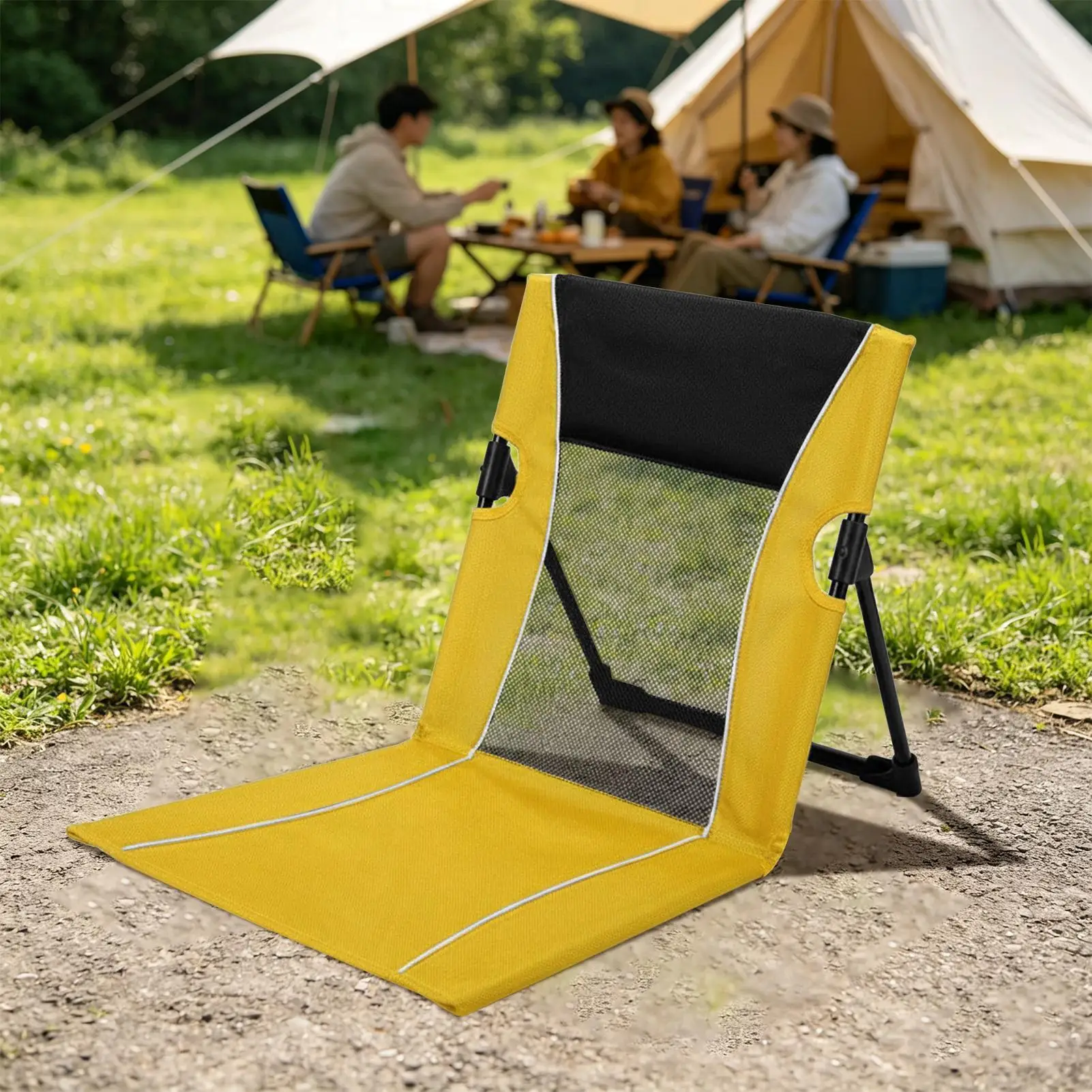 Sedia da Spiaggia Pieghevole Bassa con Borsa per il Trasporto, Sdraio per Piscina, Prendisole per Viaggi, Campeggio, Picnic - immagine 2