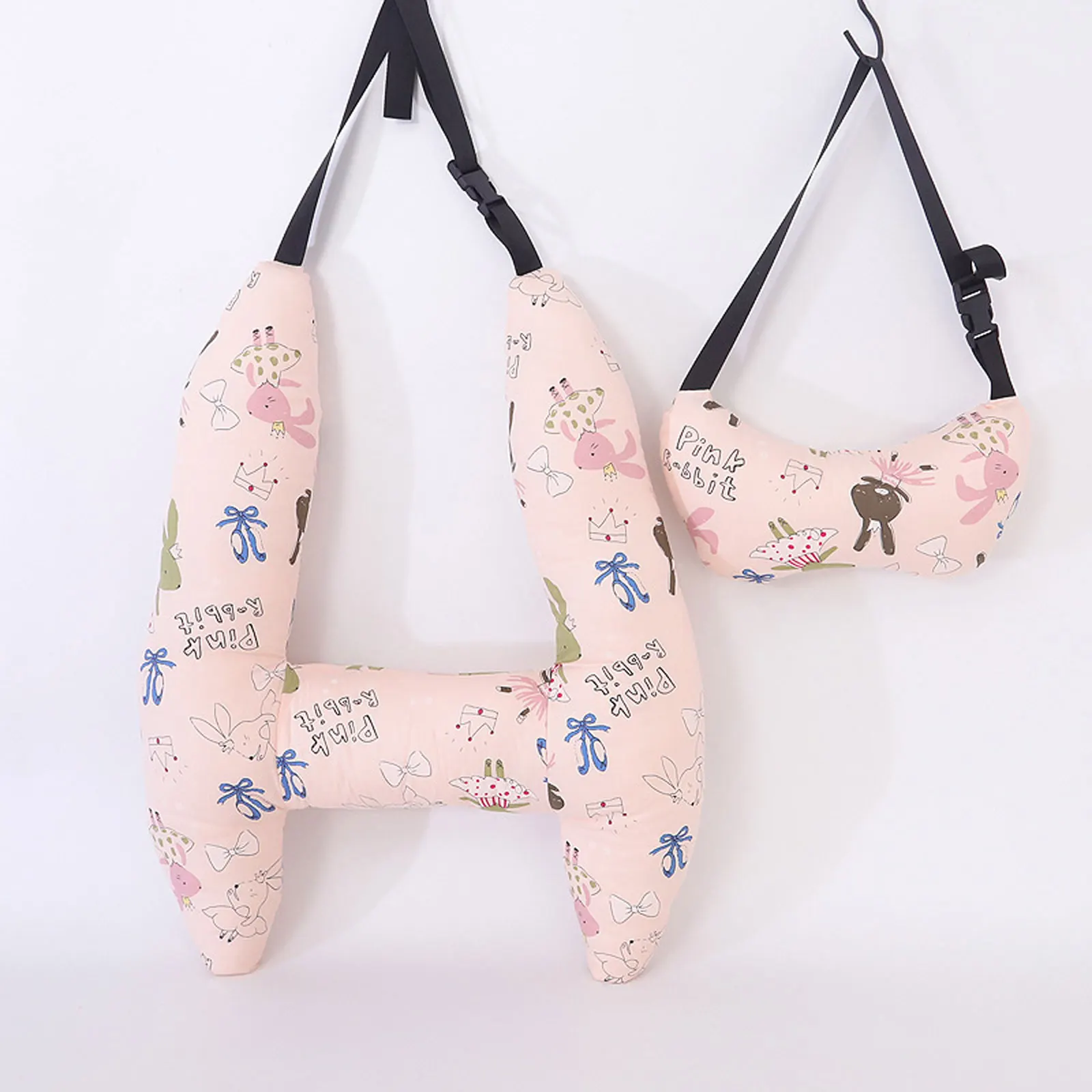 1 juego de almohada de viaje en forma de H para el cuello y la cabeza para niños y adultos, con bonito soporte para el cuello y la cabeza para dormir en el coche, para seguridad del asiento del coche,