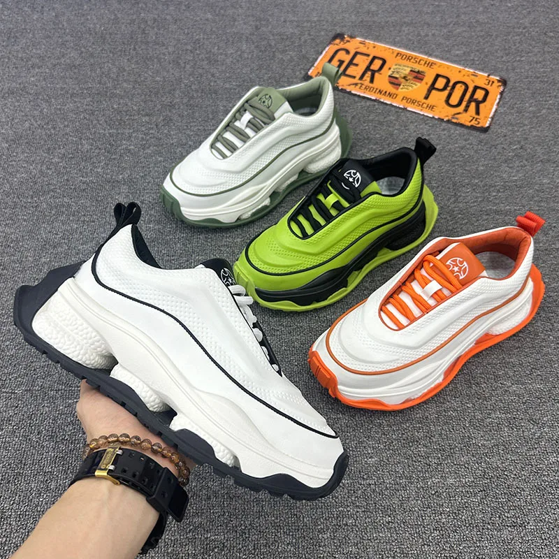 SNEAKERS THICK-SOLED SHAMROCK COLOR MESH COWHIDE