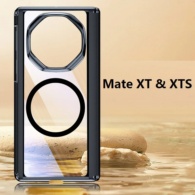 Magnetic Leather Double Hinge Case with Magsafe and Transparent Back