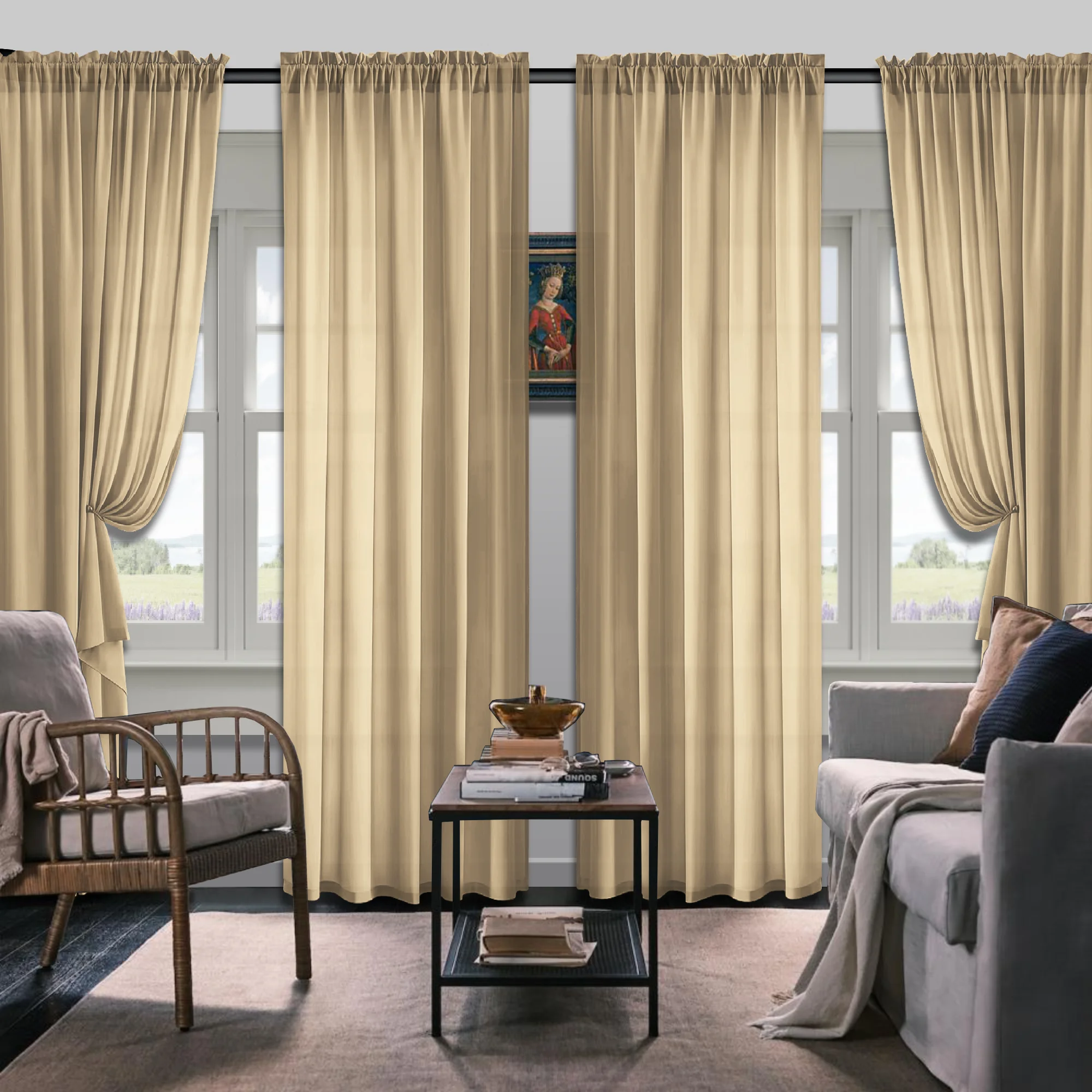 Set Of 4 Curtains, Solid Color Simple Rod Pocket Blackout Curtains, Suitable For Living Room, Office, Home, Bedroom Decoration 2