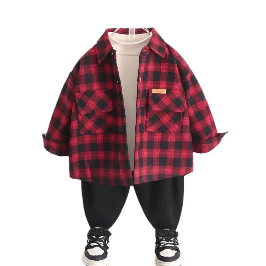 Thickened Fleece Lined Plaid Shirt for Baby Boys Autumn Winter Kids Clothes Integrated Fleece Baby Outfit New Hot Sale Of The Se