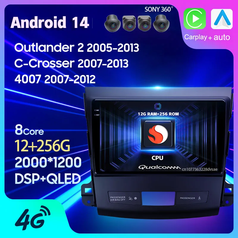 

Автомобильный радиоприемник Android 14 для Mitsubishi Outlander 2 CW0W 2005-2013 для Citroen C-Crosser для Peugeot 4007 2007-2012 видео GPS стерео