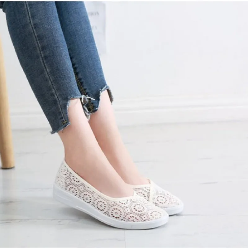Women shoes summer casual flats breathable lace work shoes
