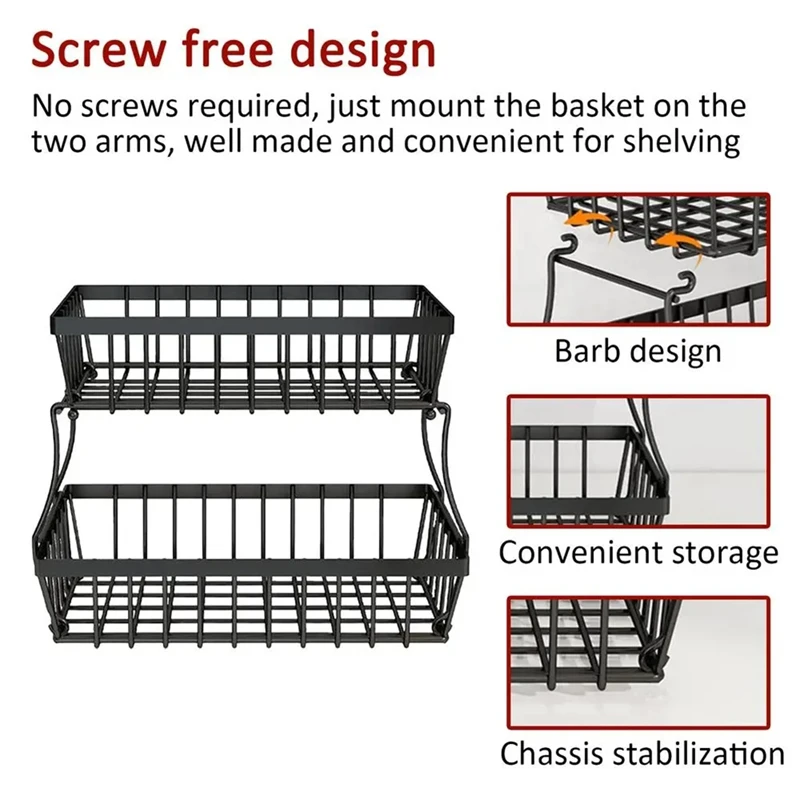 ABRW-2 Tiers Fruit Basket Metal Fruit Bowl Bread Baskets Countertop Vegetable Storage Stand For Kitchen Accessories