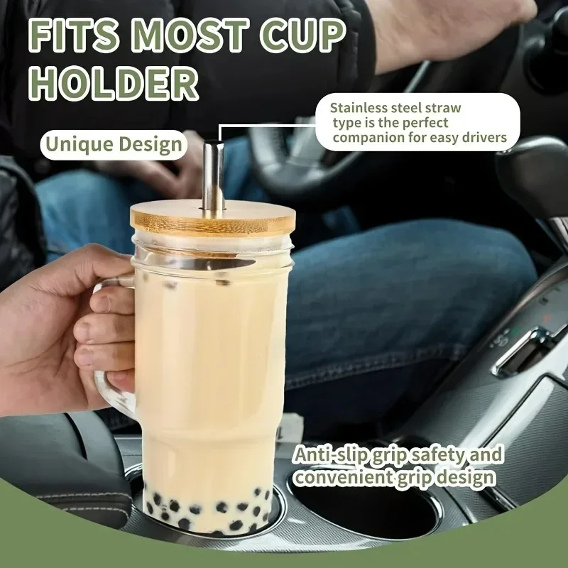 Description Picture 5 of item24OZ Glass Cup With Wooden Lid Straw Transparent Pearl Milk Juice Milk Thickened Glass Cup Breakfast Cup Drinkware Coffee Mug