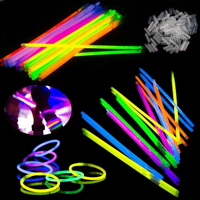 Glow Sticks 100pcs Fluorescence Light Glow Party Sticks Bracelets Necklaces Neon Wedding Party Glow Sticks Bright Colorful Stick