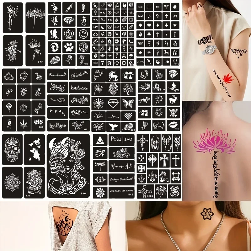 Resuable Henna Tattoo Stencil Kit Cat Heart Unicon Glitter Tattoo Stencil for Kids Girls Boys Airbrush Schablone 5-99pcs henna tattoo stencils