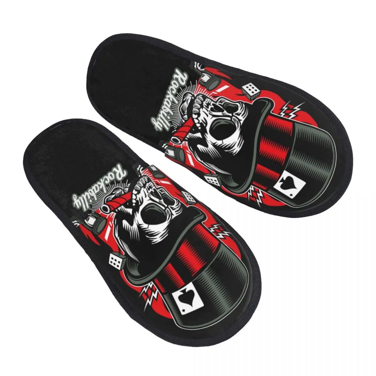 

Rockabilly Rock Skull Retro Classic Rock And Roll Bikers Soft Memory Foam House Slippers Women Cozy Warm Anti-Skid Slipper