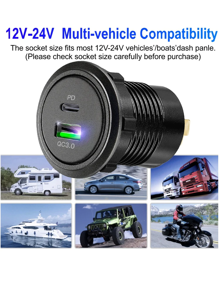 High-Speed Type C USB Car Charger with Built-in 12V Socket Adapter