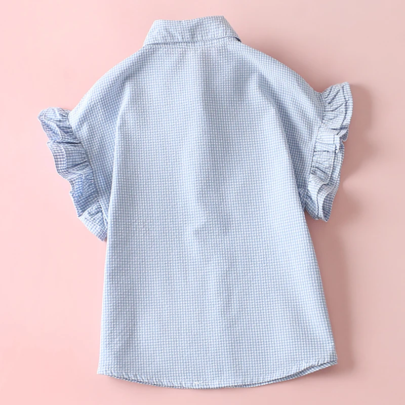 Girls Students Shirts for Children School Uniform Short Sleeve Toddlers Girls Plaid Blouses Summer Baby Clothes Tops 6 8 10 12 Y
