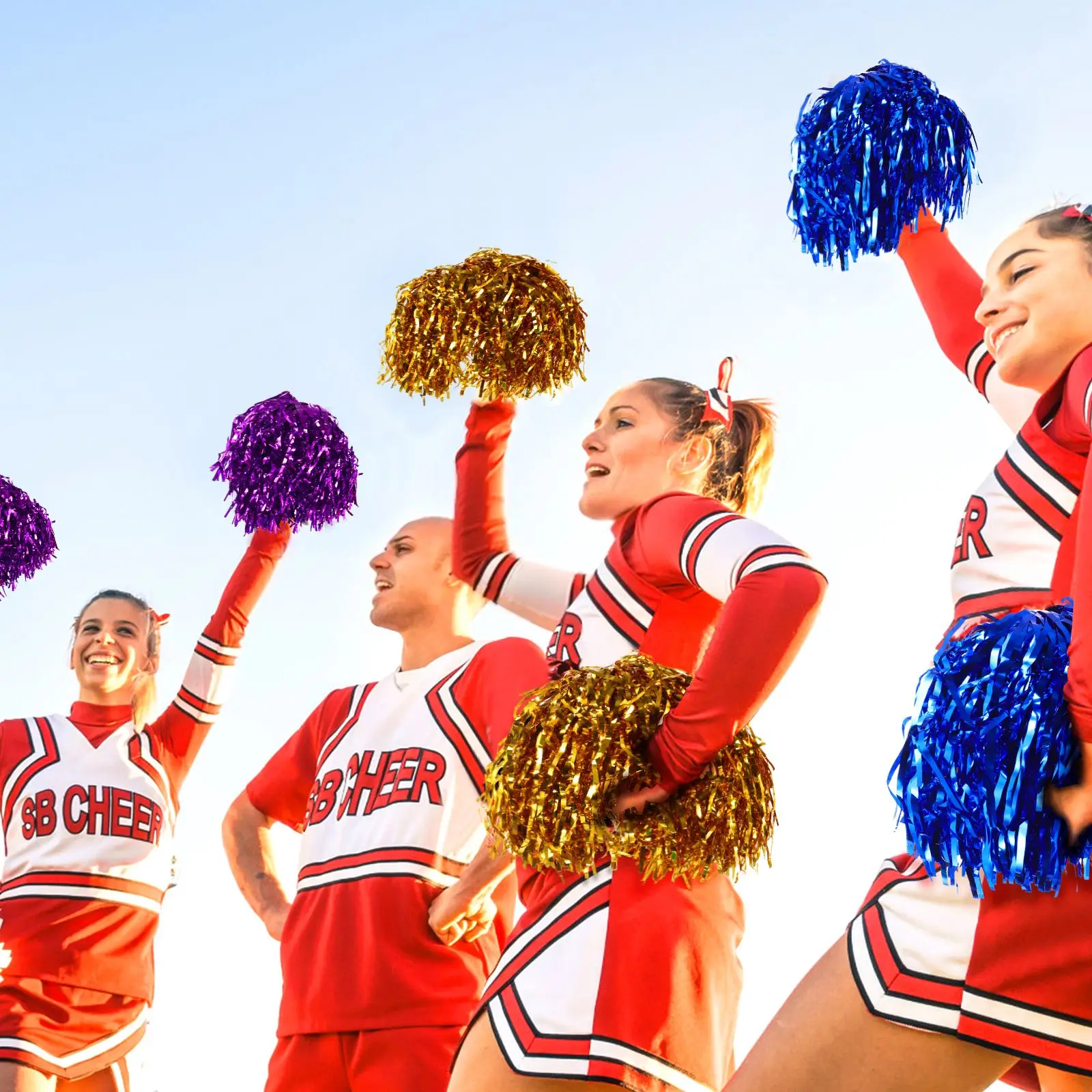 NUOBESTY 14pcs Pompom Girl Poms Metallic Foil Cheerleader Pom Poms For Team Sports Events Parties For cheerleading pom poms