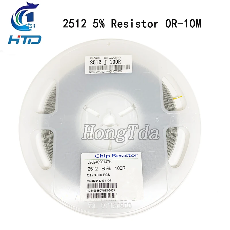 4000 unids/lote SMD 2512 1W resistencia 5% 0R R100 R200 R300 R500 1R0 2 ...