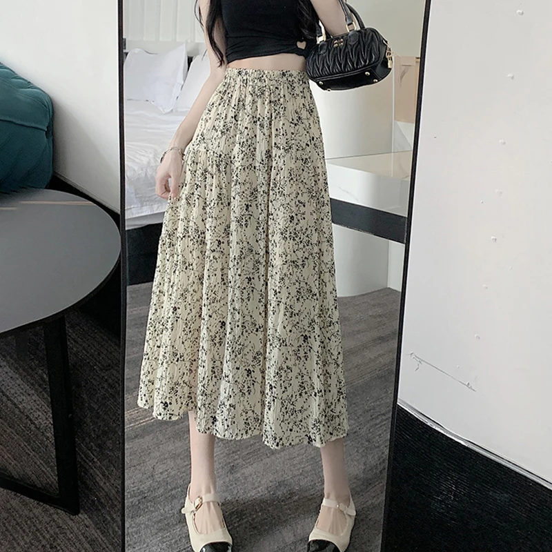 ZOCI Women's Summer Vintage Print Long Skirt Elastic High Waist Elegant Midi Skirts Casual Slim Fit Office A-Line Skirts Female 1