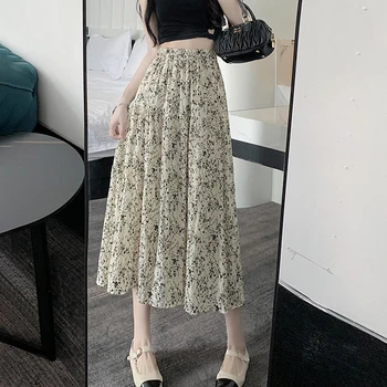 ZOCI Women's Summer Vintage Print Long Skirt Elastic High Waist Elegant Midi Skirts Casual Slim Fit Office A-Line Skirts Female 1