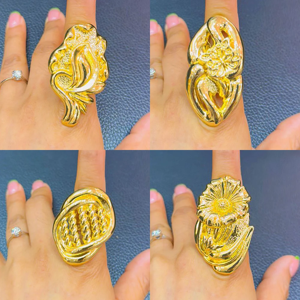 Luxury 18K Gold Plated Copper Party Women Rings Adjustable Rose Rings