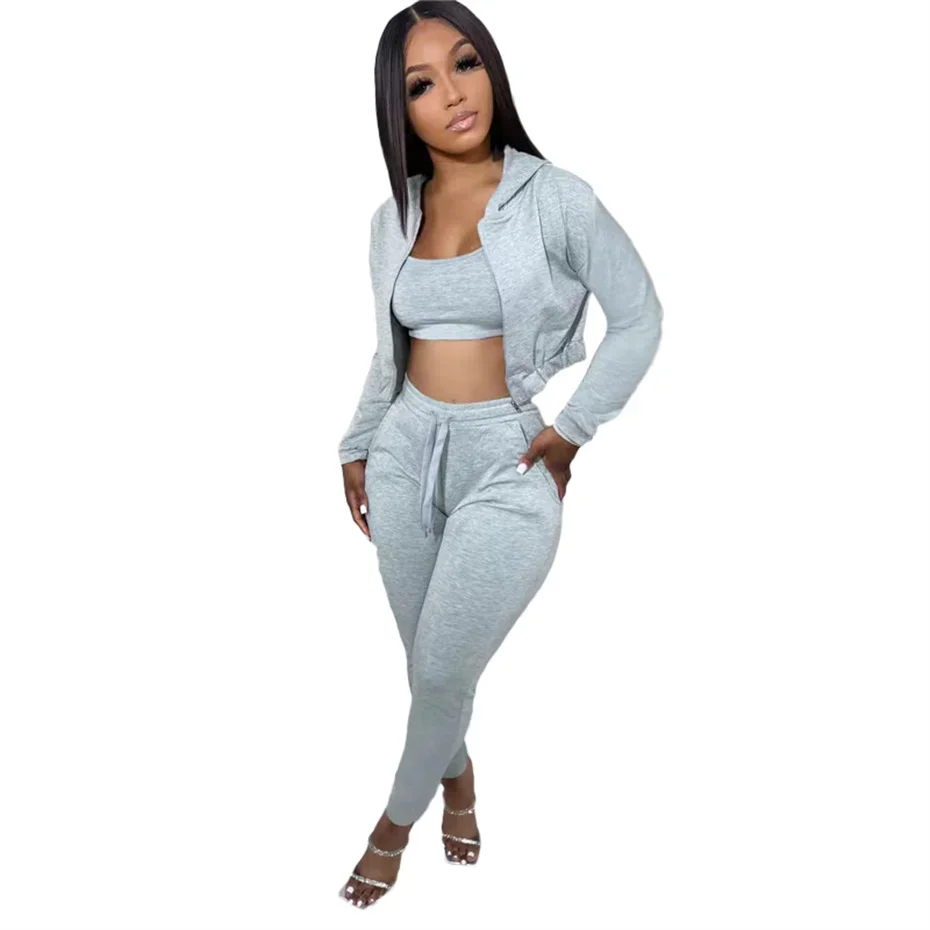6PCS Wholesale Bulk Items 2023 Fall Clothing Casual Sport 3 Piece Set Women Long Sleeve Hooded Cardigan Outfits Tracksuit X10304 4