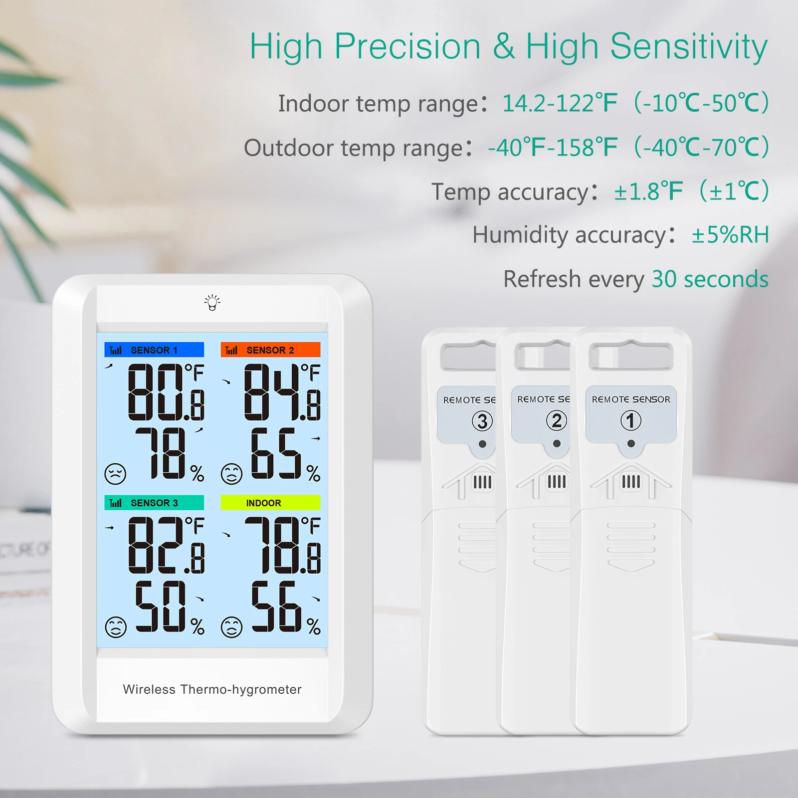 ORIA Digital Wireless Thermometer Indoor Hygrometer Temperature Humidity Monitor with 3 Outdoor Sensors 5