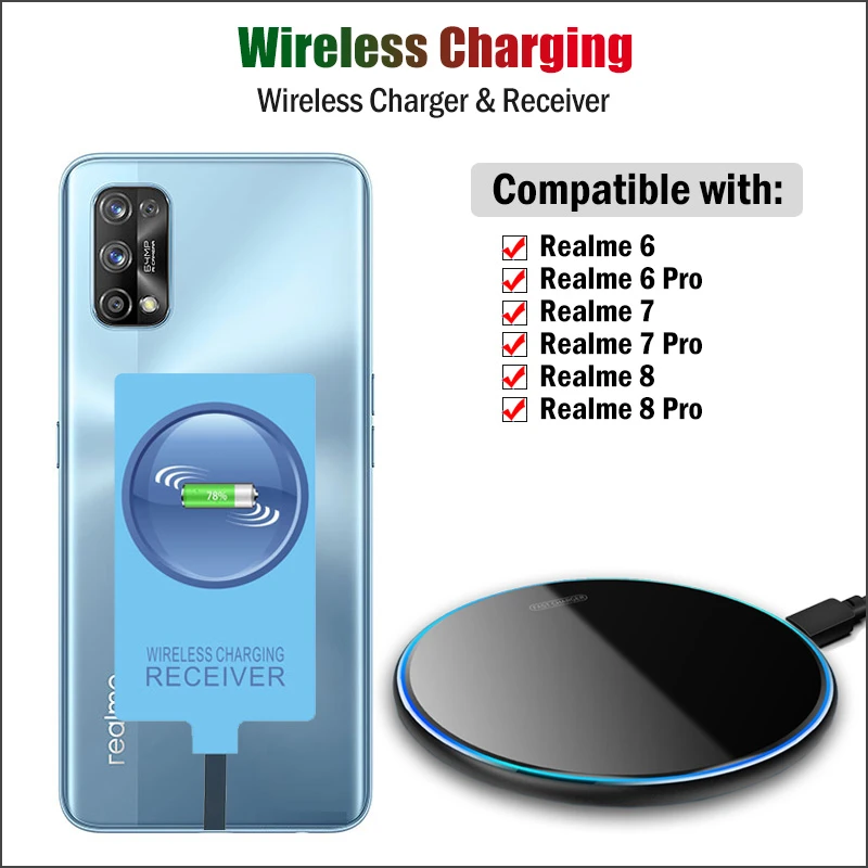 samsung wireless charger trio Qi Wireless Charger & Receiver for Realme 6 7 8 Pro Phone Wireless Charging Adapter USB Type-C Connector oneplus wireless charger