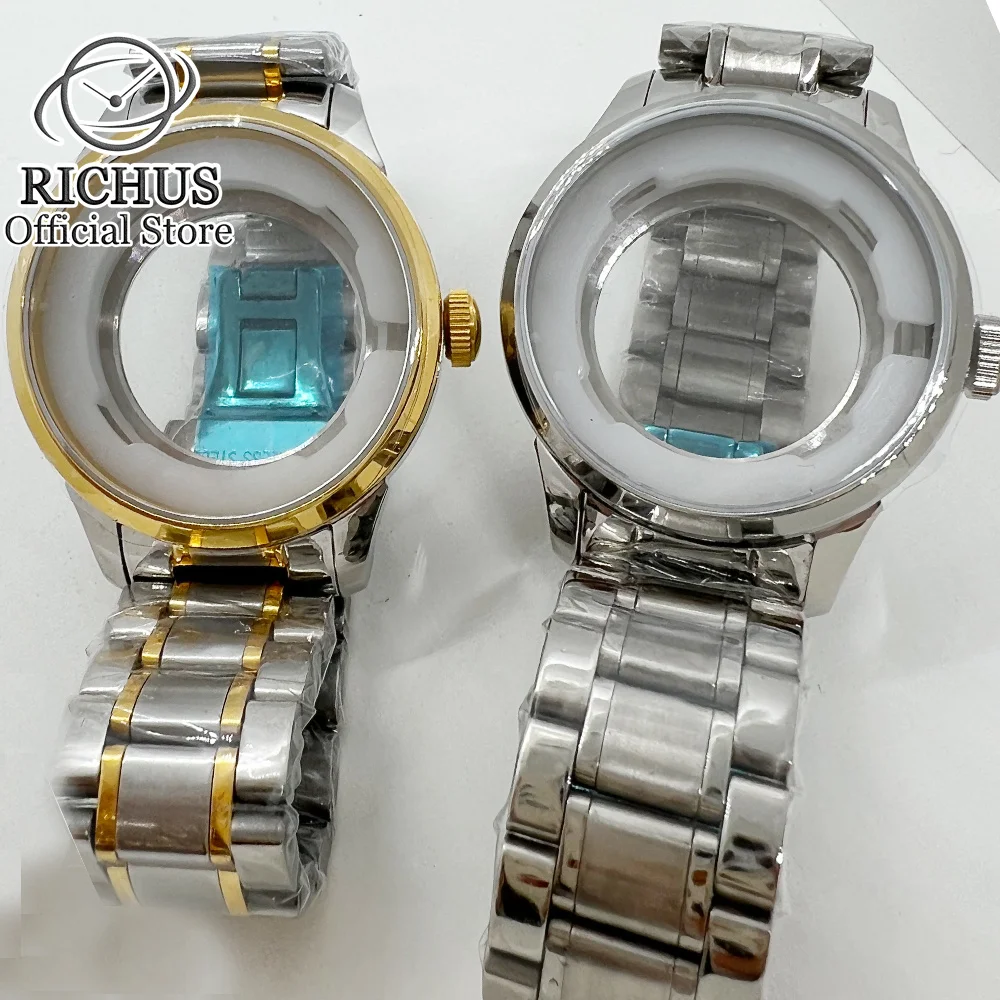 39Mm Silver Gold Case Sapphire Glass Watch Case Fit Eta 2836 Miyota 8205 8215 821A Mingzhu Dg2813 3804 Seagull St1612 Movement
