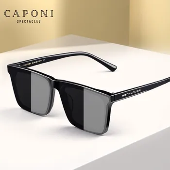 CAPONI Nylon Polarized Sunglasses High Quality Acetate Square Flat Design Sun Glasses For Men UV400 Protect Black Shades CP7499 1
