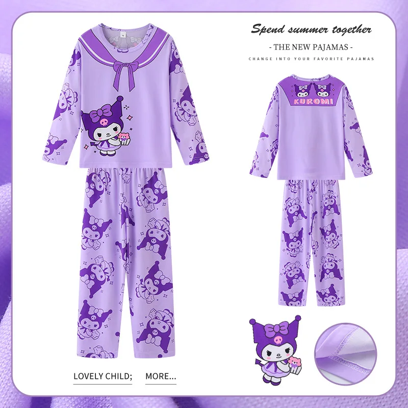 

Kawaii Anime Hellokitty Kuromi Mymelody Fall Children's Pajamas Set New Sanrio Summer Thin Long Sleeve Pants Girls' Home Wear