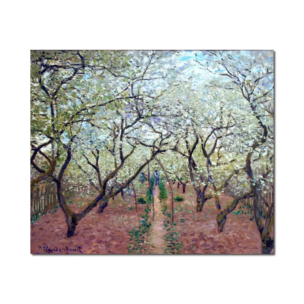 

Textured Trees Canvas Art Orchard in Bloom Claude Monet Painting Handmade Impression Landscape Artwork Modern Living Room Decor