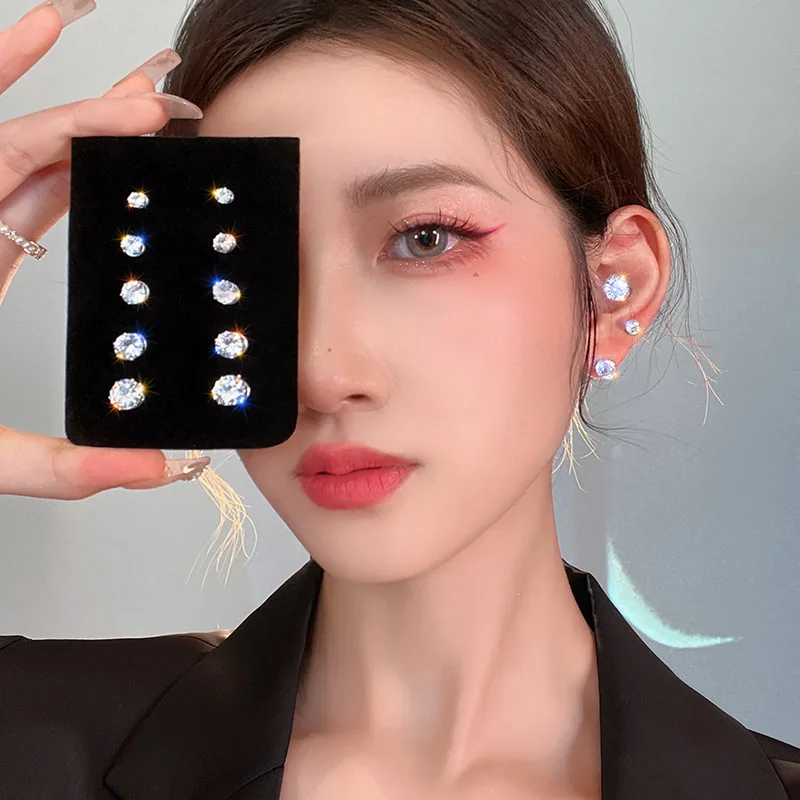 Fashion Elegant Crystal Magnetic Ear Clip For Women Zircon Round Love Heart Stud Earrings Without Piercing Jewelry