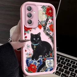 Artistic Black Cat Flower Design Phone Case - S24 Ultra (1)