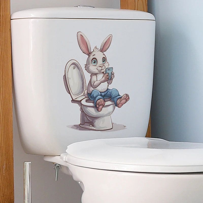 Cartoon Pink Rabbit Toilet Water Tank Toilet Stickers Home Decoration Wall Stickers Self-Adhesive Decor Decals Bathroom 1PC